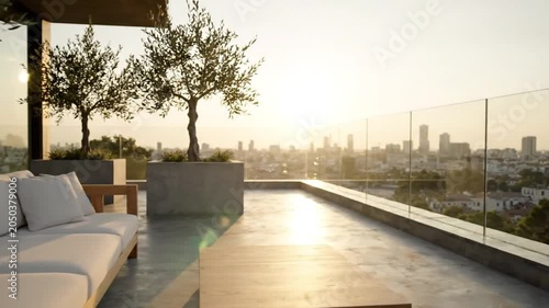 Minimalist Roof Terrace with Warm Ambient Sunlight