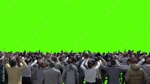 Large crowd of protesters isolated on green screen.