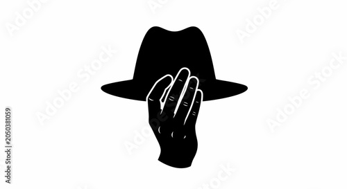 Foto Hand tipping a fedora hat conveys a polite gesture of respect and vintage gentlemanly style in a classic silhouette illustration