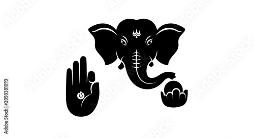 Photos Ganesha icon depicts the revered Hindu deity of wisdom and new beginnings in a minimalist black silhouette style