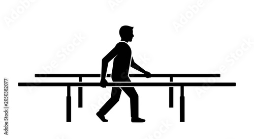Obraz na płótnie Physiotherapy patient uses parallel bars to regain mobility and strength during a guided rehabilitation session focused on physical recovery and health improvement