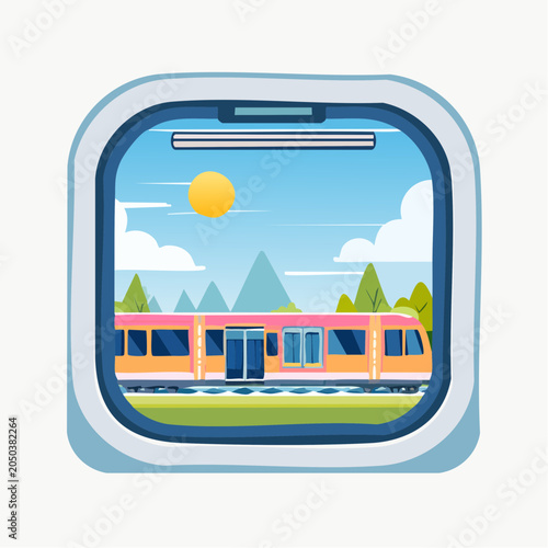 Train journey viewed through a window
