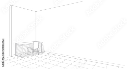 Εκτύπωση καμβά Simple line drawing of a chair and table in a room.
