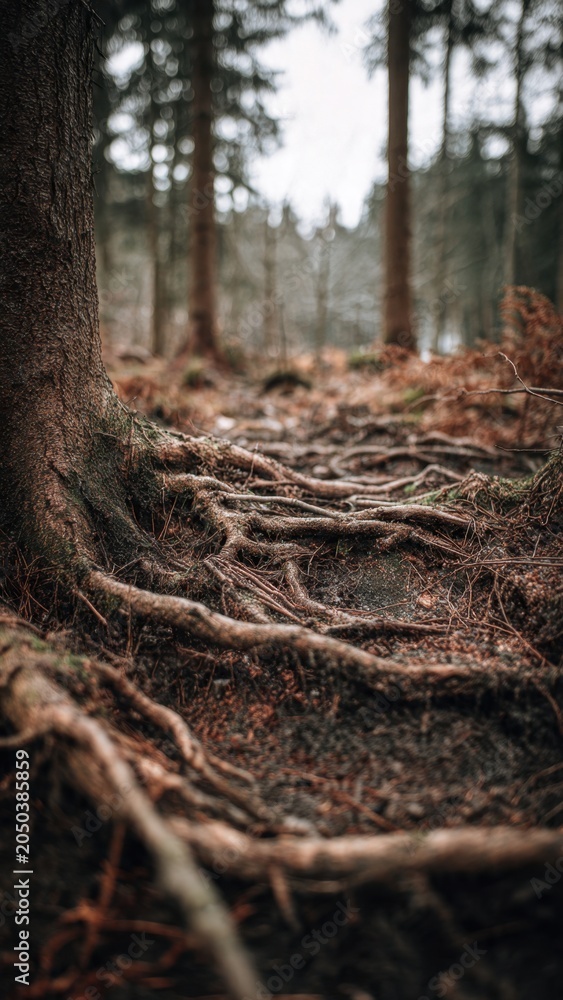 Fototapeta premium Forest Floor Roots and Tree Trunks
