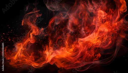 An Intense Display Of Fiery Red Flames Coupled With Swirling Smoke Particles Creating A Vivid And Energetic Composition That Captures Attention With Its Dynamic Expressiveness