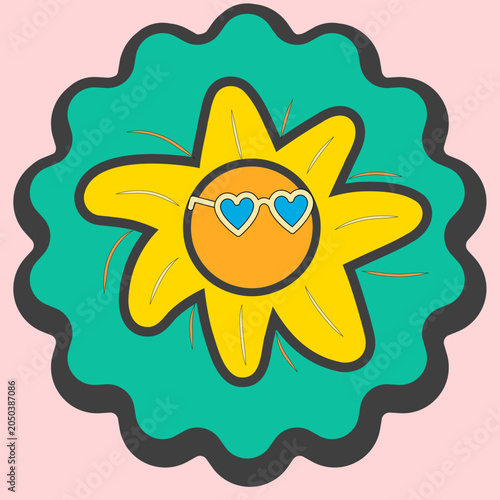 Photos Sunflower with Heart-Shaped Sunglasses on Teal Bashful Petal