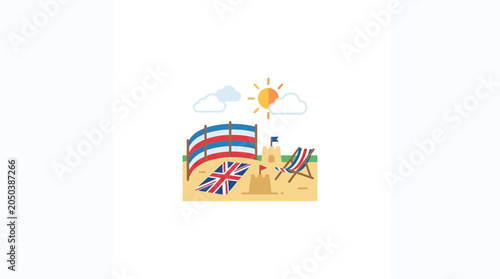 British Seaside Beach Scene Illustration