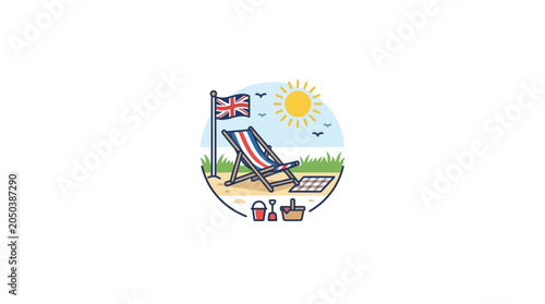 British Seaside Holiday Concept with Deckchair and Union Jack Flag