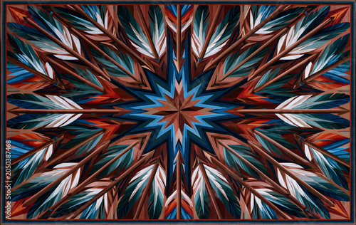 Geometric starburst feather pattern textile background