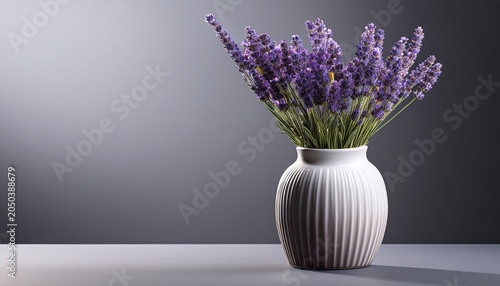 Lavender Flowers In Ceramic Vase On Gray Background