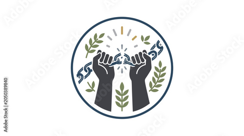 Canvastavla Broken Chains Concept Icon with Raised Fists for Freedom and Liberation