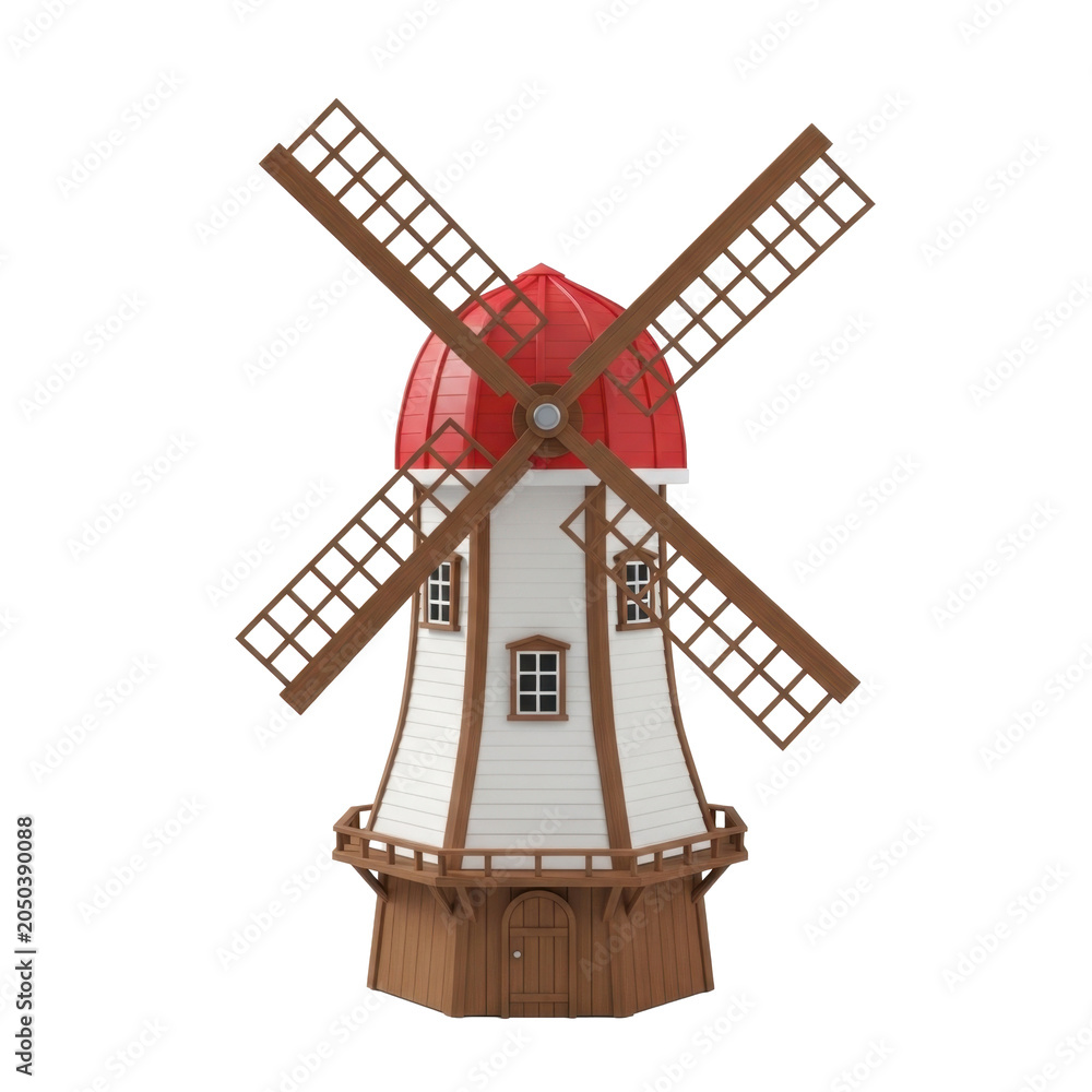 Obraz premium Classic Wooden Windmill with Red Roof