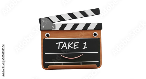 Movie clapperboard with 'Take 1' written