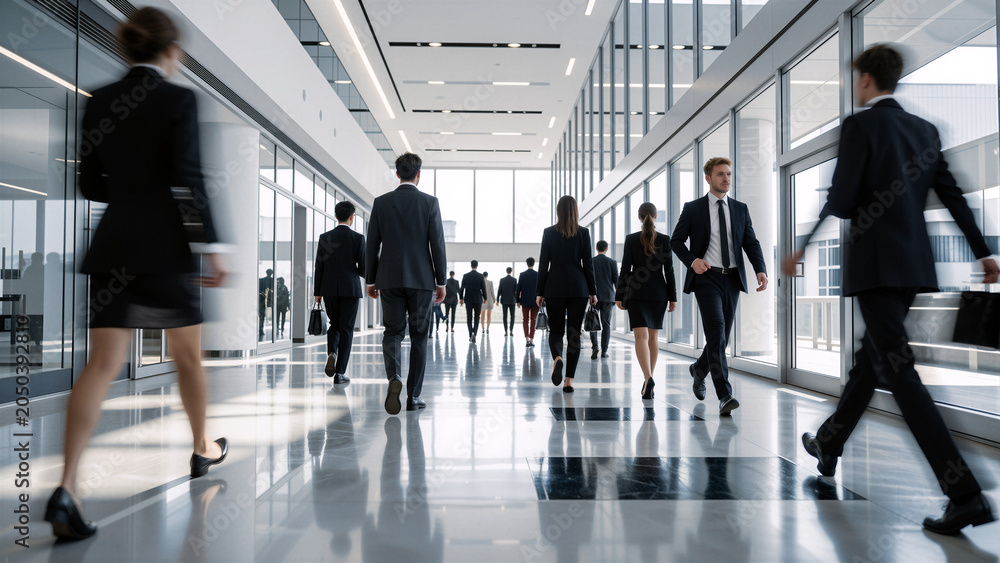 Fototapeta premium Business people walking in a modern office hallway