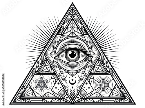 All Seeing Eye Triangle Symbol Sacred Geometry Mystical Illustration.