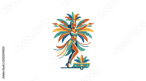 Cuadro en lienzo Carnival Dancer with Vibrant Feathers and Traditional Costume
