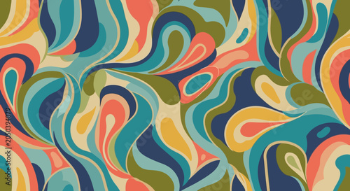 Retro Swirl Pattern: Vintage Psychedelic Abstract - Teal, Orange, Yellow