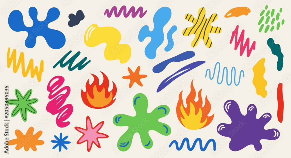 Naklejka premium Vibrant Abstract Art Shapes and Scribbles, Hand-Drawn Fun