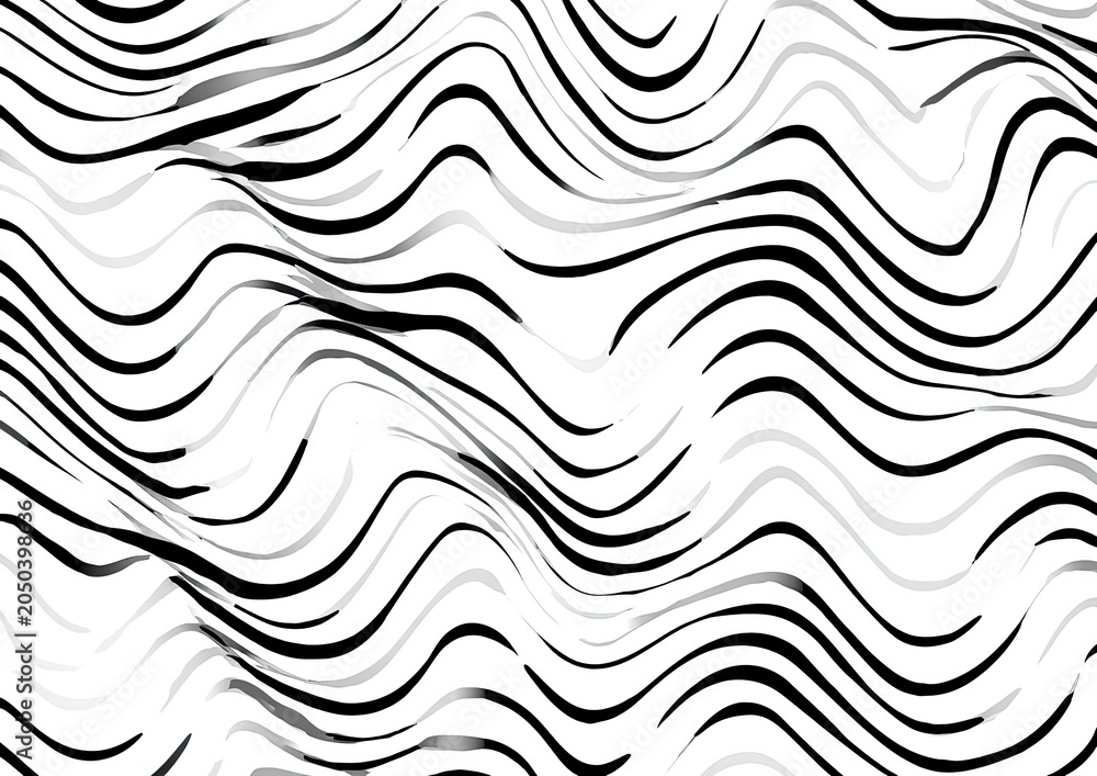 Fototapeta premium Wavy black and gray lines on white background, creating a flowing, abstract pattern