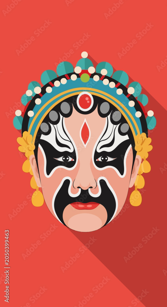 Obraz premium Traditional Chinese Opera Mask Flat Design