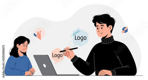Graphic Designer and Client Collaborating on Logo Design