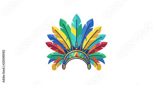 Fotografi Colorful Native American Inspired Feather Headdress Illustration