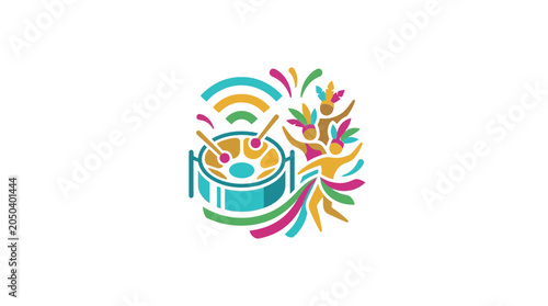 Colorful Steel Pan Drum and Carnival Dancers Celebration Logo