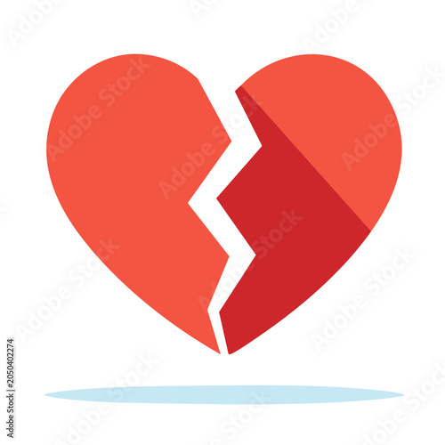 Red broken heart icon with flat design style