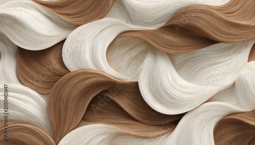 Wavy, stylized close-up features flowing, textured strands of light & dark colors
