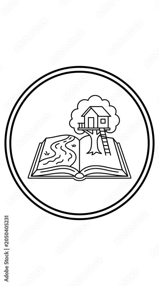 Naklejka premium Treehouse on open book