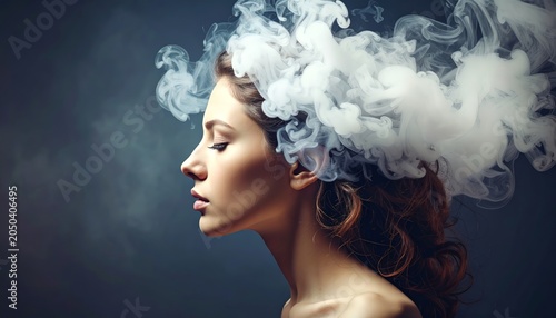 Woman with head in the clouds