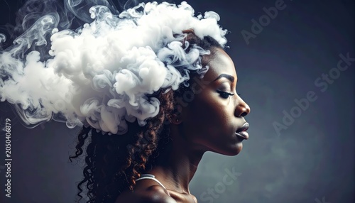 Woman with head in the clouds
