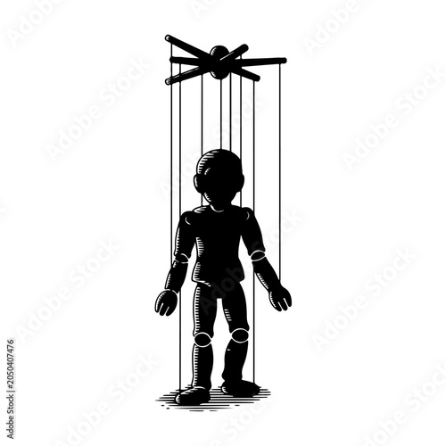 Cuadro en lienzo Silhouette of a puppet controlled by strings.
