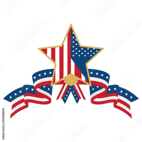 American flag star and banners patriotic emblem graphic design element with united states, patriotic