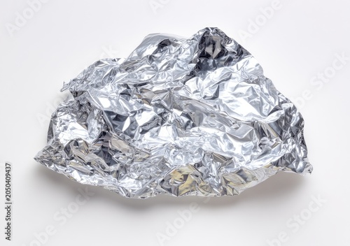 Crushed Aluminum Foil Ball Isolated on White Background.