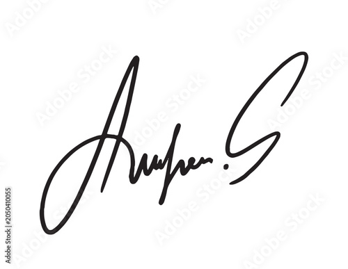 Quadro em tela Stylized handwritten signature depicted in smooth minimal line art on a clean white background, conveying identity and authenticity