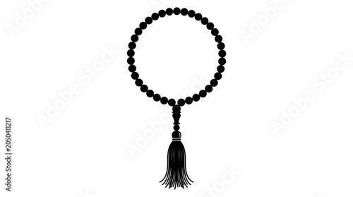 Canvas-taulu Black prayer beads with tassel isolated on white background.