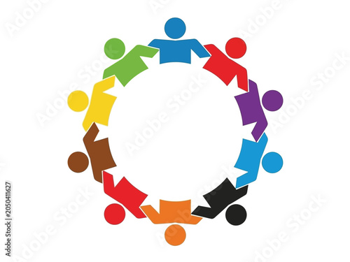 Diverse group of people holding hands in a circle.