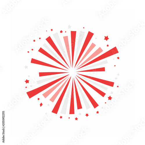 Red and white abstract burst with stars