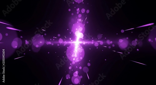 Abstract purple light explosion with lens flares and bokeh.