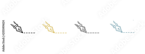 Canvastavla Set of four fountain pen nib icons drawing dashed lines isolated on transparent
