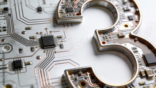 Number three shaped as a highly detailed electronic circuit board