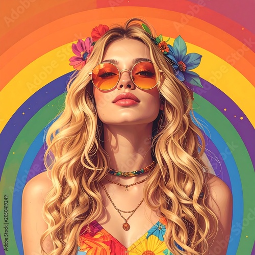 Vibrant portrait of woman with colorful hair accessories.