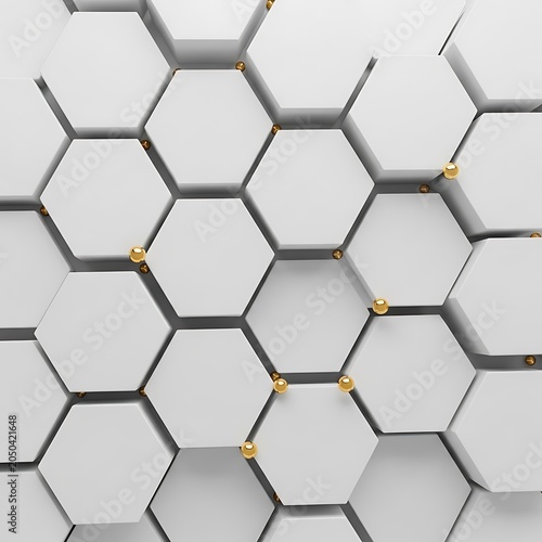 Abstract White Hexagon Pattern with Golden Accents for Modern Design.