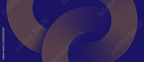 Intricate golden curved lines on dark blue background, geometric pattern, abstract design, circular shapes, yellow lines, swirling