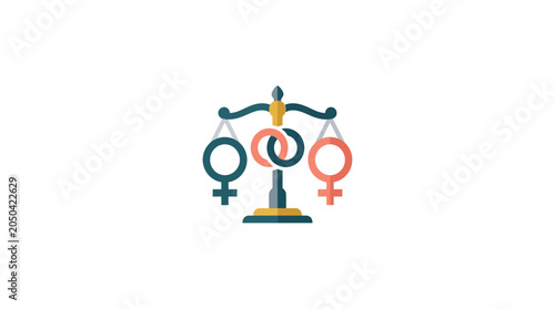 Equality Scale with Female Symbols Flat Vector Illustration