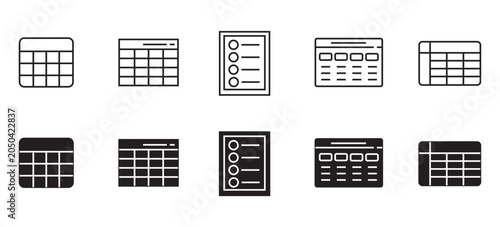 Data Table Spreadsheet and Database Grid Icon Set