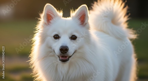 American Eskimo Dog Portrait - A Fluffy Companion in Golden Light.