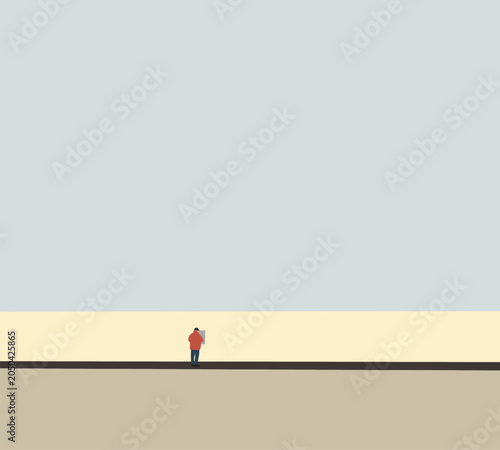 Man putting advertising Sign on street wall. Perfect for creative mockups and promotions.