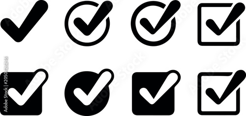 Photos Check mark stamp and seal icons for print materials